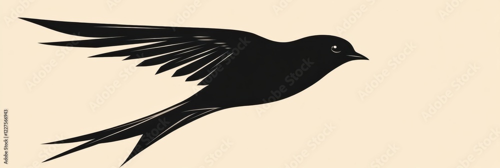 Aufkleber black silhouette of a bird flying against a light background in minimalistic art style. generative a