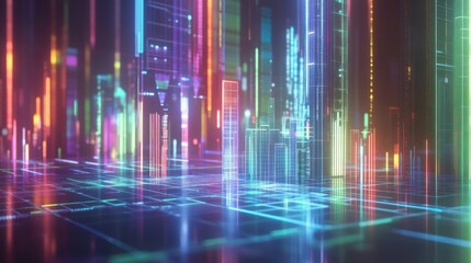 Fototapeta premium Neon Cityscape: A Digital Metropolis at Night