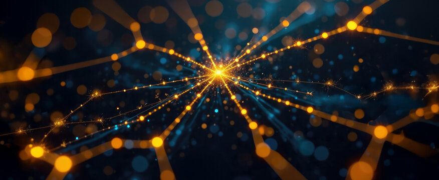 Expanding and Growing Neural Network from Center Core to Large Scale and Complex Web with Nodes and Connections. AI, Computer Algorithms, Artificial Intelligence and Large Language Model Visualization