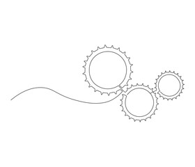 Gears wheel in one continuous line drawing. Symbol of idea for business or technology and start up. Machinery cogwheels in simple linear style. Editable stroke. Doodle line illustration