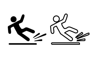 Slippery floor road vector icon on white background. Fall falling danger accident eps vector sign.