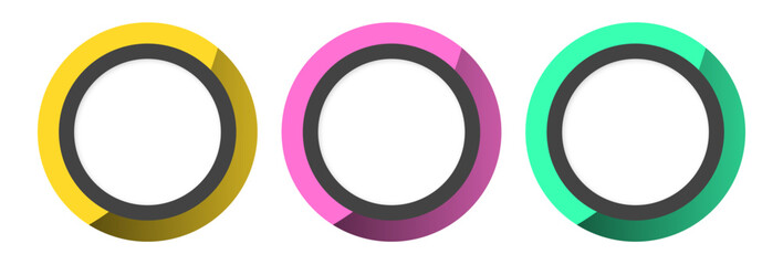 vector set of colored frames in the shape of a ring with a dark gray ring inside with a shadow on a white background