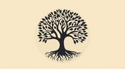 Symbolic representation of the tree of life with intricate roots and branches on a soft background. Generative AI