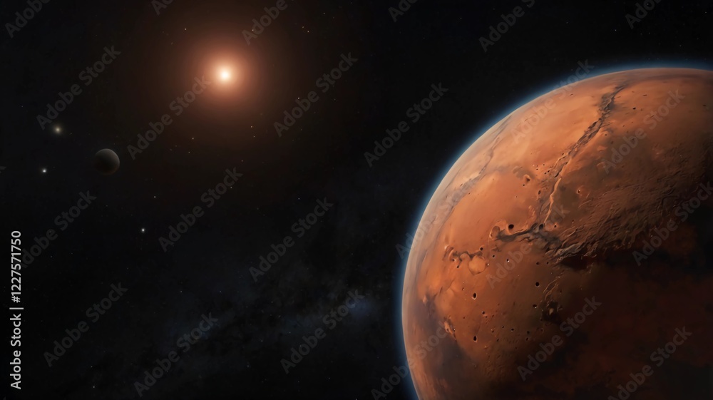 Wall mural amazing red planet mars in deep stellar space. journey to mars concept. mars in the starry sky. red 