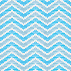 Vector seamless geometric striped pattern with zigzag watercolor blue and white ines.  For textiles, wallpaper and packaging