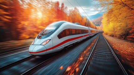 Obraz premium Autumn High-Speed Train, Mountain Curve, Travel