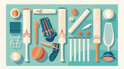 Professional Cricket Game Equipment Flat Vector Illustration