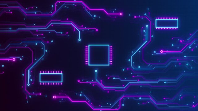 AI Digital Circuit Motherboard. Digital Circuit Board with Interconnected Microchips and Glowing Pathway. AI Digital Circuit Motherboard. Digital Neon Motherboard Data Flow.  CPU Processing.
