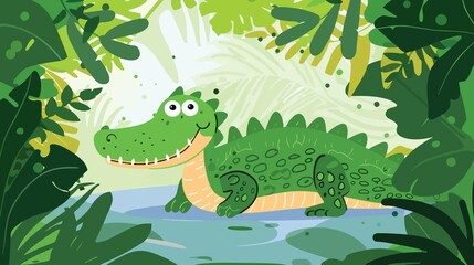 Cute Crocodile Animal Flat Vector Illustration