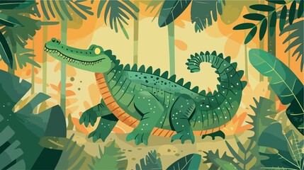 Adorable Flat Vector Illustration of a Cute Crocodile Reptile