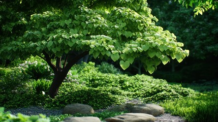 Sunlit Green Garden Landscape