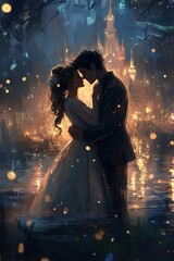 Happy Valentine’s Day romantic greeting card with lovely couple