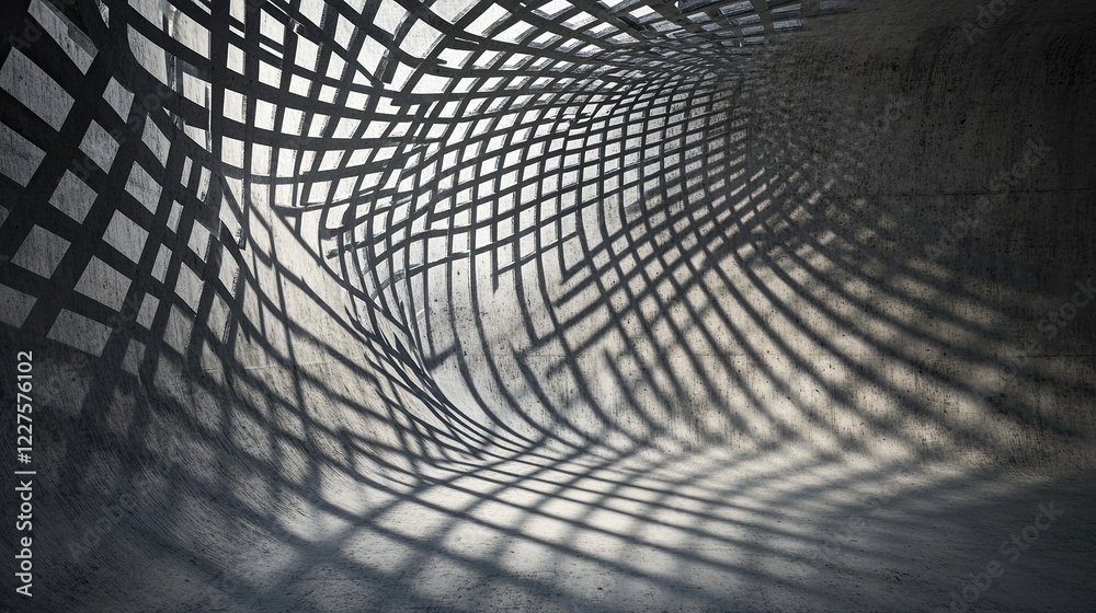 Poster thin interwoven grids colliding in overlapping angular rotations