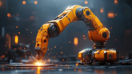 Industrial Robotic Arm Performing Precision Cutting Tasks in Factory