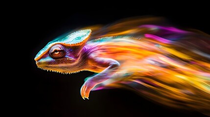 Captivating Chameleon Dance:Impressionist Inspired Minimal Photography with Copyspace
