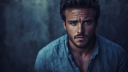 Obraz premium Intense Male Portrait Moody Blue Fashion Photography
