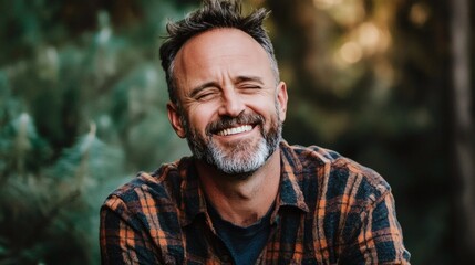 Fototapeta premium Happy Man Smiling Outdoors in Nature