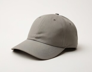 Fototapeta premium Neutral gray baseball cap with a curved brim, perfect for casual outings or outdoor activities.