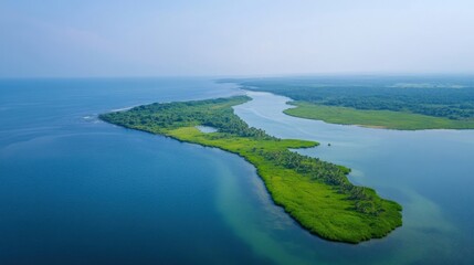 a large body of water surrounded by land