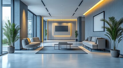 Fototapeta premium Modern Office Lobby Interior Design: Sophisticated and Serene Workspace