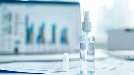 Minimalist nasal spray bottle on white background, clean and modern design for respiratory health and wellness.