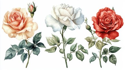 Naklejka premium Roses isolated on white background.
