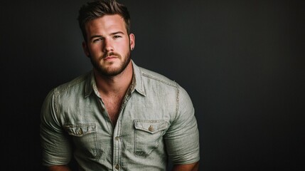 Fototapeta premium Handsome Man in Denim Shirt Studio Portrait