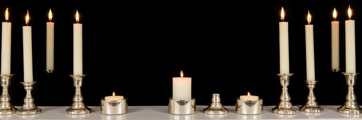 Group of pillar candles in mercury glass holders, metallic accents, refined elegance