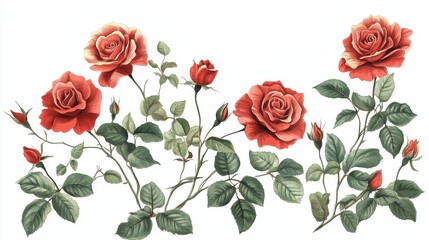 Roses isolated on white background.