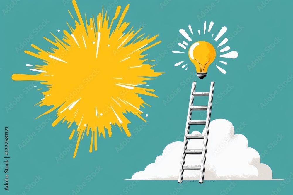 Poster A minimalist depiction of a ladder extending upwards indefinitely, drawn with clean, simple lines