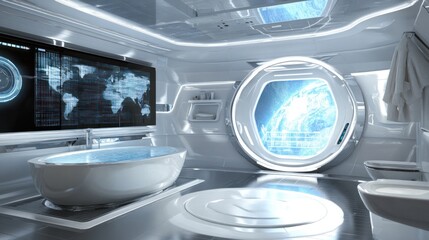 Futuristic Spaceship Bathroom with Earth View