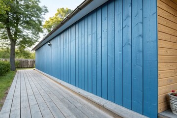 Fototapeta premium Grain blue paint on a wooden accent wall, natural, texture, wooden accent wall