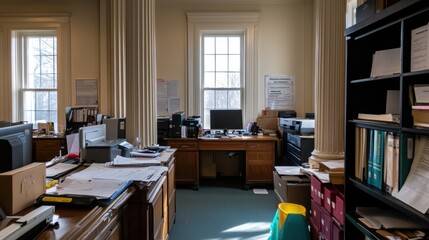 A Messy Office Space in a Historic Building