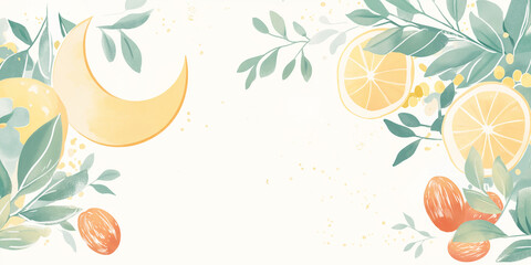 Unique ramadan background with fruit. orange, and dates on white background