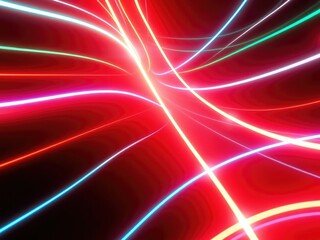 Fototapeta premium Glowing neon lines moving across the screen, kinetic wave, colorful movement