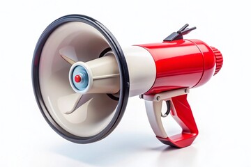 Aerial View: Isolated Megaphone on White Background - Loudspeaker Announcement Concept