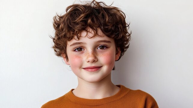 Adorable Curly Haired Boy Smiling Portrait Photo