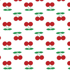 cherry seamless vector pattern, cute red berries with green leaves, fresh fruit, summer vibes for  textile print, wrapping paper, coctail bar