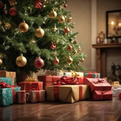 Gift-wrapped presents under the Christmas tree, holiday cheer, Gifts, presents