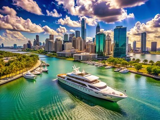 Aerial View Luxury Yacht Miami South Beach Marina Summer Vacation