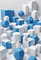 Obraz premium geometric shapes in a bright blue color scheme on a minimalist white background, shape, geometric