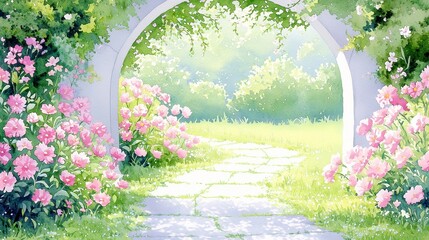Obraz premium Quiet Floral Grove, a serene retreat adorned with vibrant wildflowers, perfect for summer-themed decor and stationery, evoking tranquility and natural beauty.