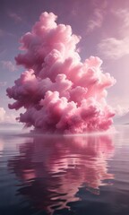Gentle pink ink cloud disperses across the surface of the water, creating a soft focus effect, soft focus, dreamy atmosphere, cloudy motion