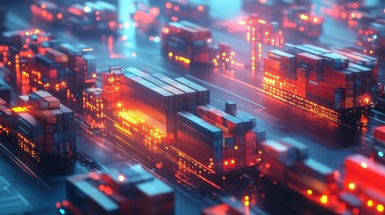 Obraz premium Shipping nodes, glowing global trade network, 3D illustration. 