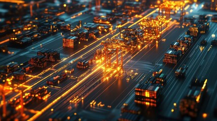 Shipping nodes, glowing global trade network, 3D illustration. 