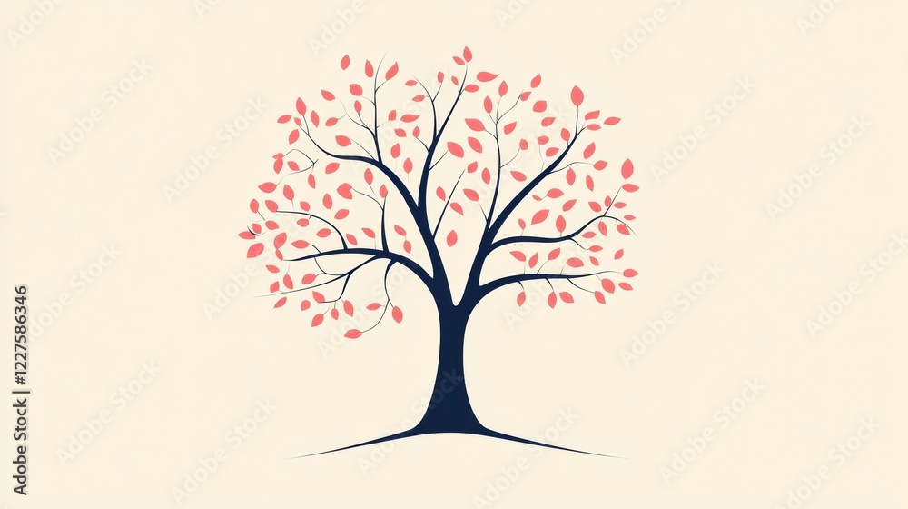 Poster tree icon featuring branches and leaves in a minimalistic design on a light background. generative a