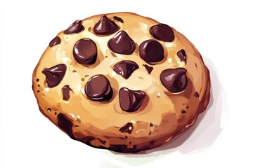 Fototapeta premium Delicious Chocolate Chip Cookie - A single, perfectly baked chocolate chip cookie with rich, melty chocolate chunks. A tempting treat for any sweet tooth.