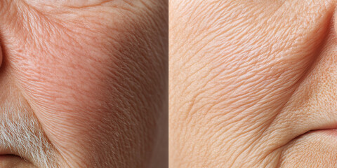 Comparative Close-up of Elderly Facial Skin Texture