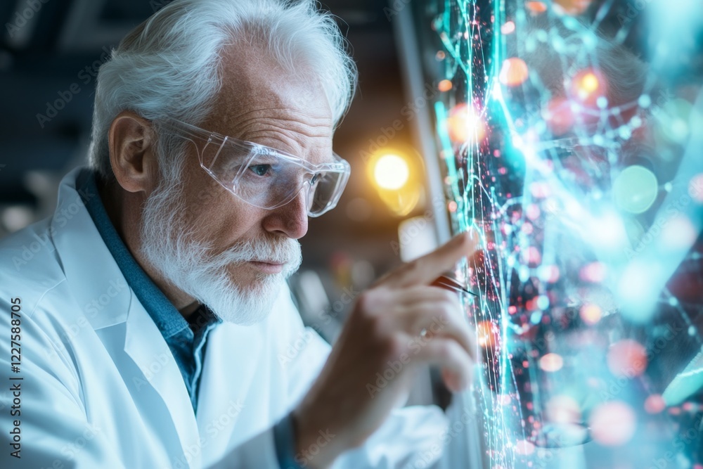 Poster A scientist observing the behavior of lab mice, with charts and data spread on a table nearby