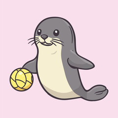 Cute cartoon Crabeater Seal playing Futbol vector illustration 